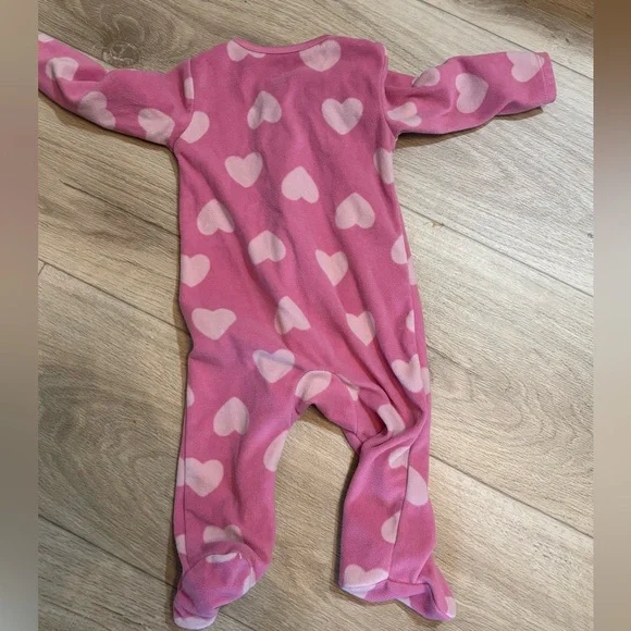 Carter's Pink Heart Fleece Footed One-Piece - Picture 2 of 2